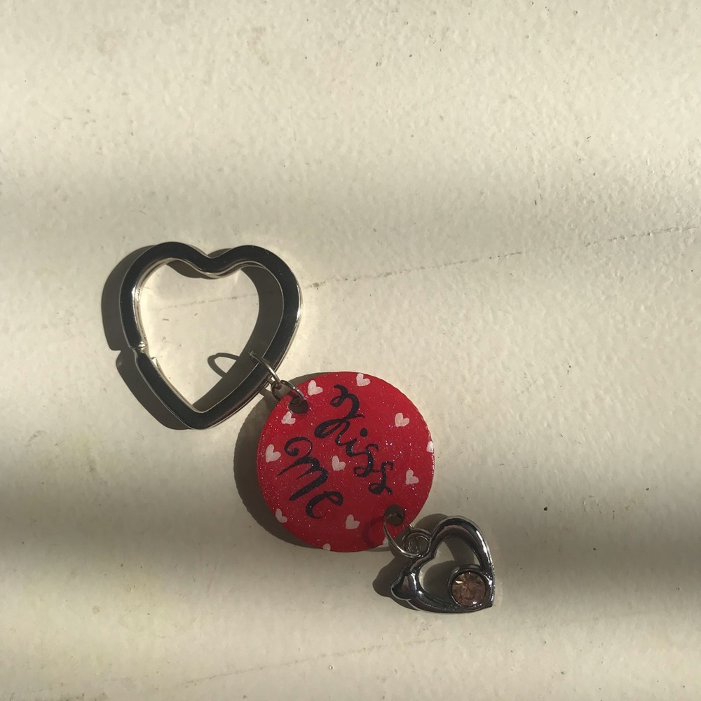 Heart Keychain Charm - Red "Kiss Me" Accent